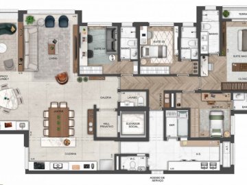 220m 4 Suites living e cozinha integrado