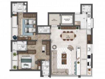 138m² 2suíte ampliada + living e cozinha integrados.